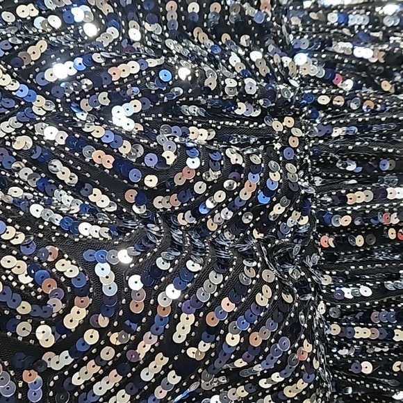 NWT Prima blue Black Silver Sparkle Sequined Peplom Vneck Shirt Blouse Top XXL - Picture 3 of 10